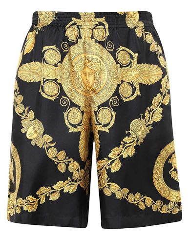 Shop Versace Maschera Baroque Silk Bermuda Shorts Man Shorts & Bermuda Shorts Black Size 34 Cotto