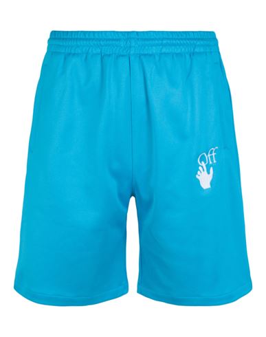 Shop Off-white Hands Off Skate Track Shorts Man Shorts & Bermuda Shorts Blue Size Xl Polyamide, Cotton, E