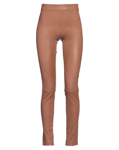 Theory Woman Pants Brown Size 2 Lambskin, Cotton, Elastane In Brown
