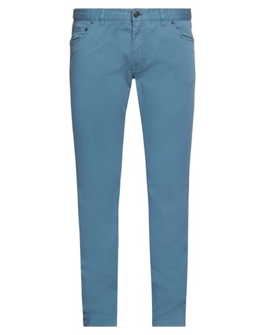 Brioni Man Pants Pastel Blue Size 32 Cotton, Elastane, Calfskin