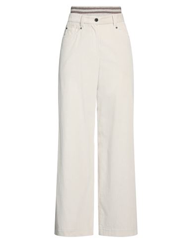 Brunello Cucinelli Woman Pants Off White Size 4 Cotton, Mohair Wool, Polyamide, Metallic Fiber, Elas In Off White