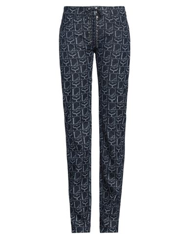 Ludovic De Saint Sernin Straight Fit Monogram Denims With Lace-up Detail 23cm In Blue