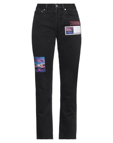 Valentino Garavani Woman Jeans Black Size 30 Cotton, Cow Leather In Black