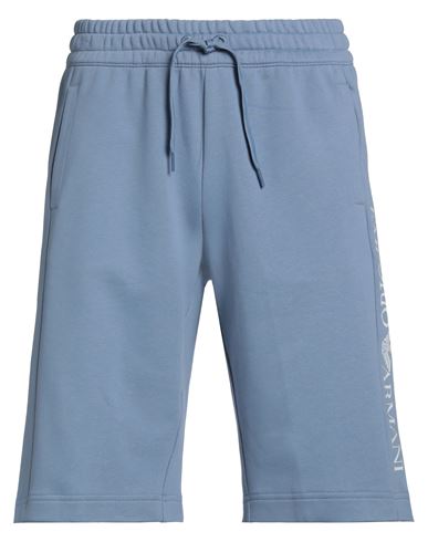 Ea7 Man Shorts & Bermuda Shorts Pastel Blue Size M Cotton In Blue