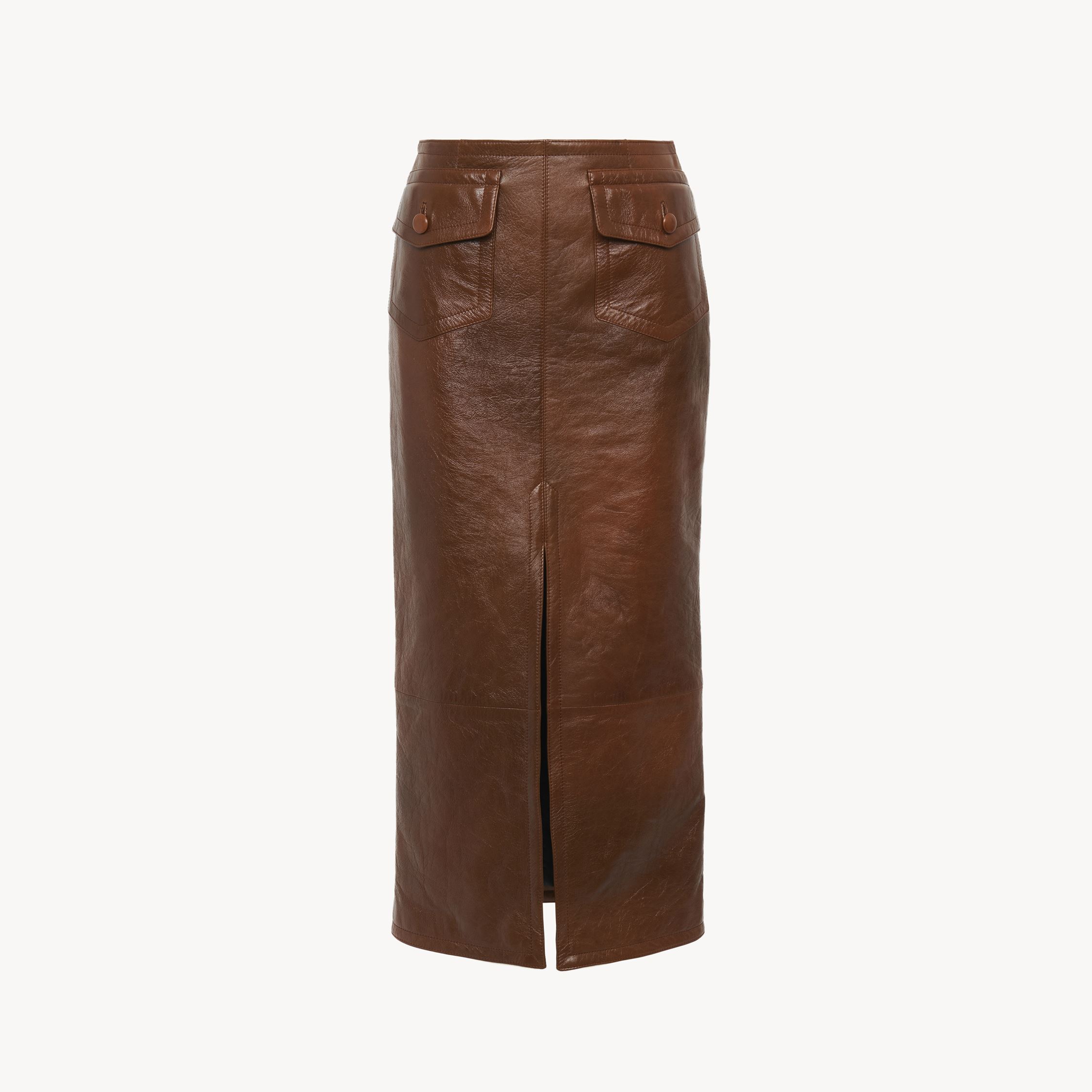 Chloé Jupe Midi Utilitaire En Cuir Femme Brun Taille 40 100% Cuir D'agneau In Brown