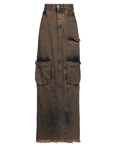 Gcds Woman Denim Skirt Brown Size 27 Cotton In Brown