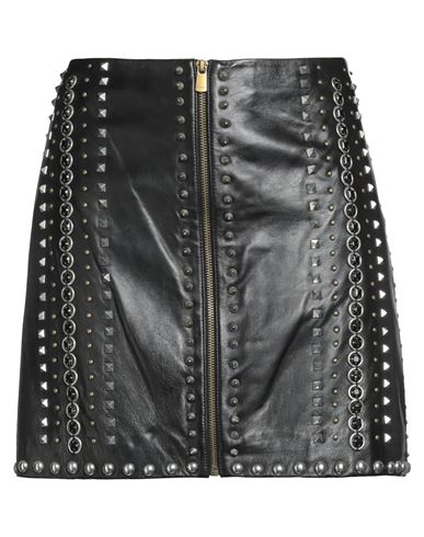 Pinko Woman Mini Skirt Black Size 8 Sheepskin, Brass, Metal, Acrylic, Zinc