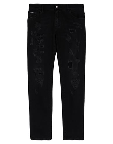 Dolce & Gabbana Man Jeans Black Size 42 Cotton, Elastane, Brass, Calfskin In Black