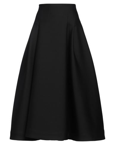 Bottega Veneta Womens Black Compact Pleated Wool Midi Skirt