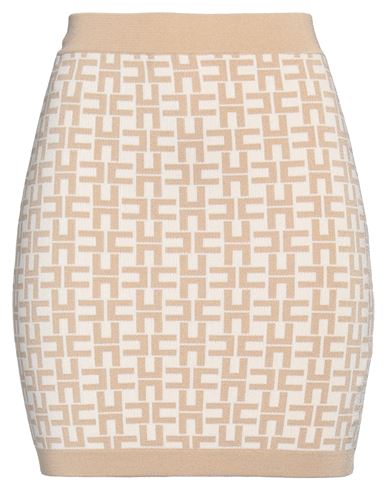Elisabetta Franchi Logo-intarsia Knitted Skirt In Beige