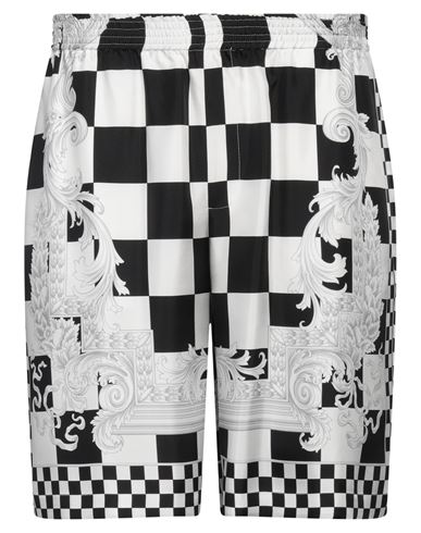Versace Black And White Shorts With Baroque Print In Techno Fabric Man In White