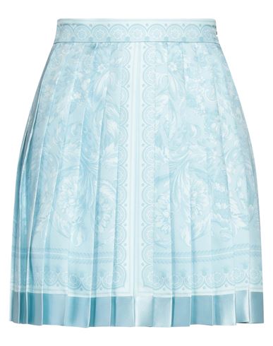 Versace Pleated Satin-trimmed Floral-print Crepe De Chine Mini Skirt In Blue