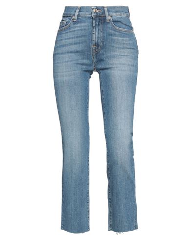 7 For All Mankind Woman Jeans Blue Size 24 Cotton, Polyurethane In Blue
