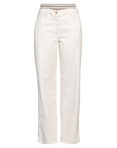 Brunello Cucinelli Woman Jeans Ivory Size 10 Cotton, Elastane In White