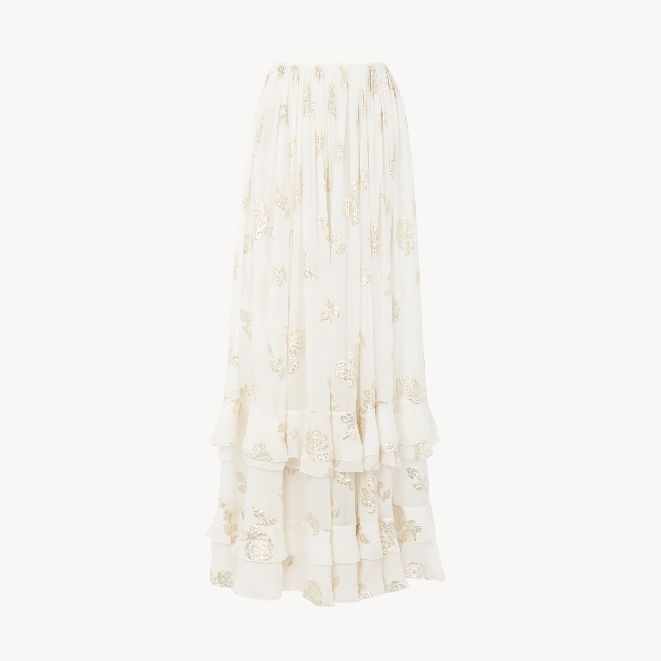 Chloé Jupe Longue Fluide En Jacquard De Soie Et Lurex Femme Blanc Taille 40 88% Soie, 12% Polyester In White