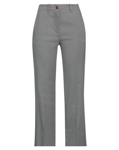 Alysi Woman Pants Grey Size 8 Linen, Viscose, Elastane In Grey