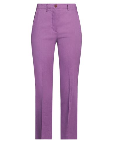 Alysi Woman Pants Purple Size 6 Linen, Viscose, Elastane In Purple