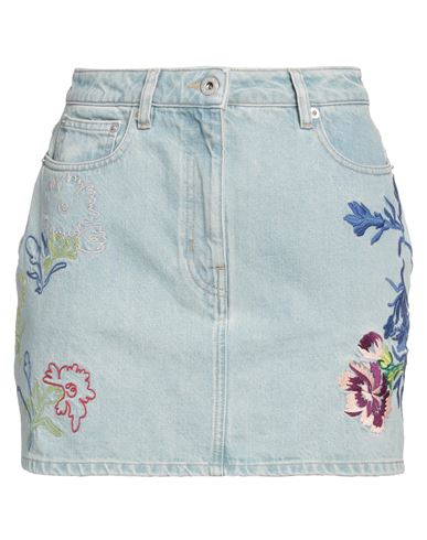 Kenzo Floral-embroidered Mini Skirt In Blue Cotton Denim In Blue