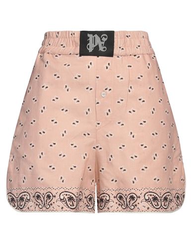 Palm Angels Printed Pattern Linen Blend Shorts In Pink