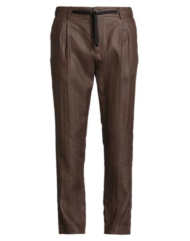 Brian Dales Man Pants Brown Size 38 Linen, Polyamide In Brown