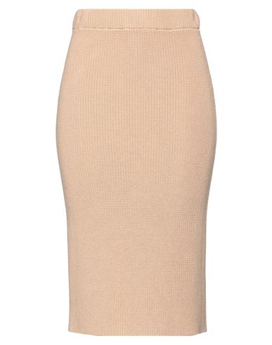 Shop Kontatto Woman Midi Skirt Camel Size Onesize Cotton In Beige