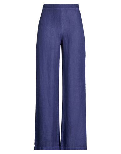 120% Lino Woman Pants Navy Size 14 Linen In Blue