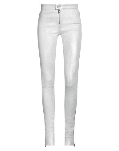 PHILIPP PLEIN PHILIPP PLEIN WOMAN PANTS SILVER SIZE M LAMBSKIN 