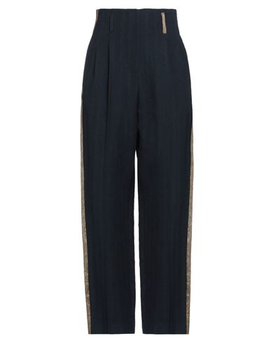 Alysi Woman Pants Navy Size 8 Cotton, Virgin Wool, Viscose, Acetate, Polyester
