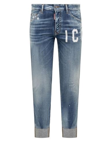 Dsquared2 Logo Printed Straight Leg Jeans Man Jeans Blue Size 34 Cotton