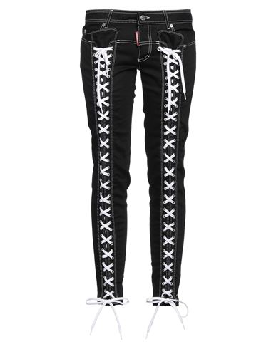 Dsquared2 Logo-embroidered Lace-detailing Tapered Jeans In Black