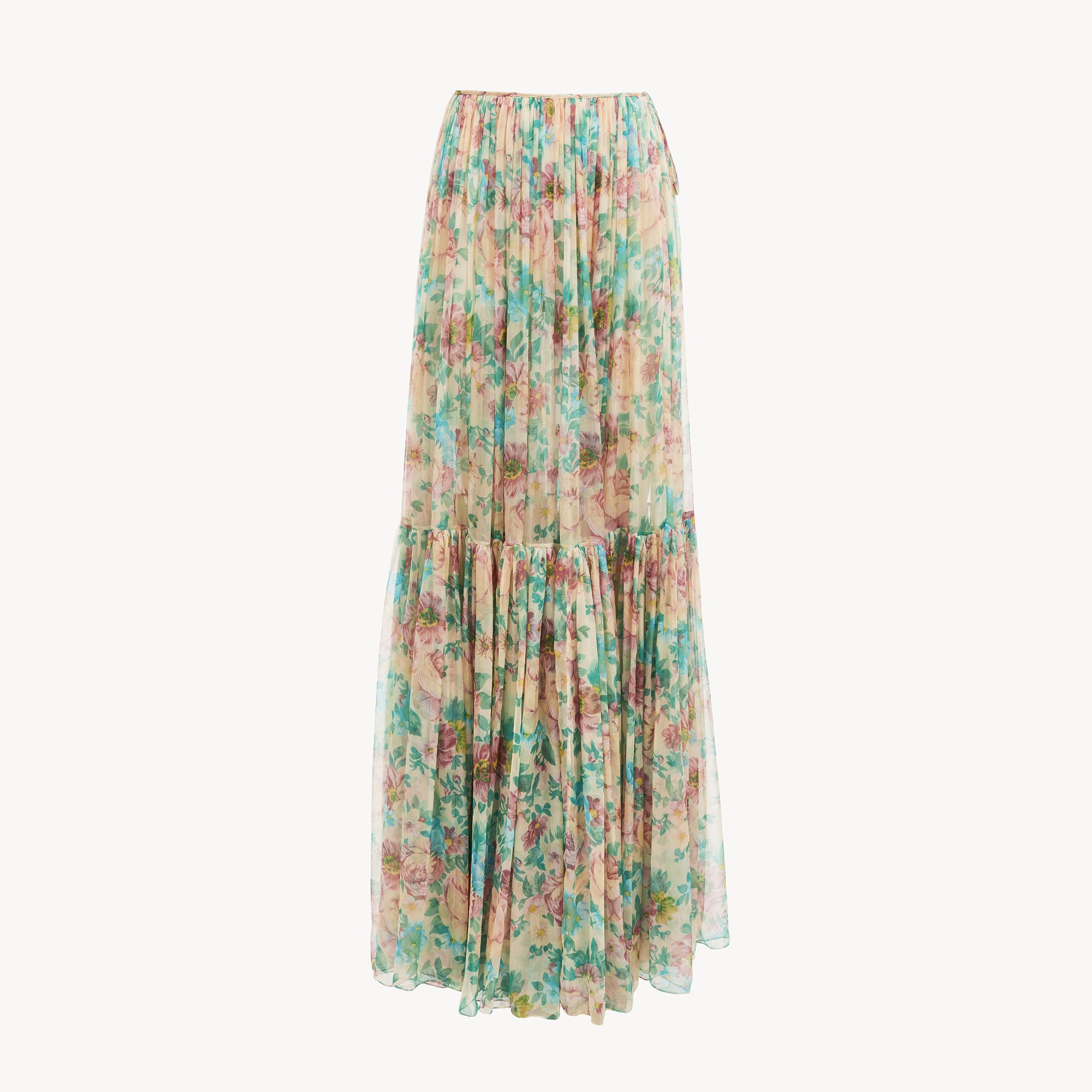 Shop Chloé Gathered Maxi Skirt In Silk Mousseline Beige Size 14 100% Silk
