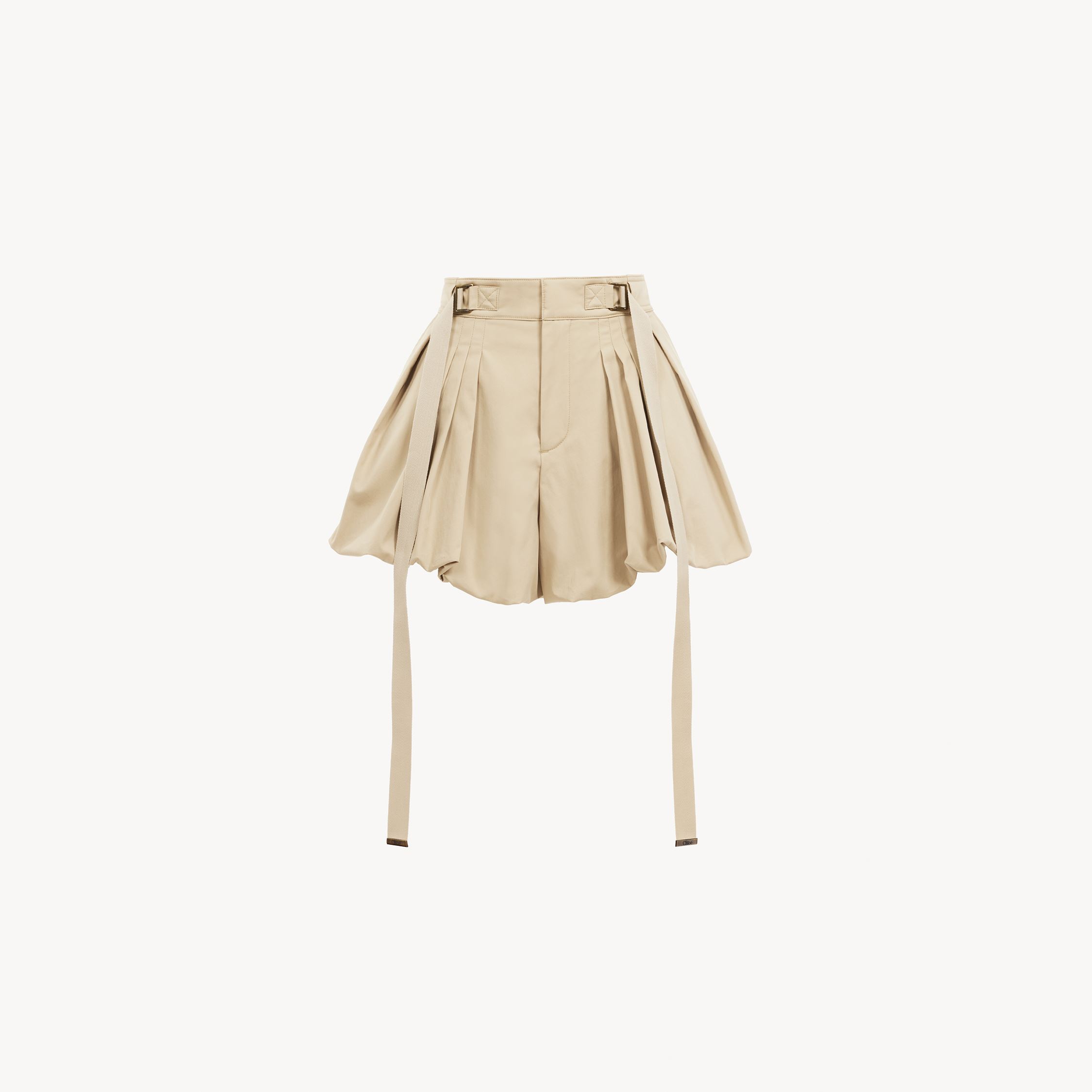 Shop Chloé Mini Balloon Shorts In Cotton Gabardine Beige Size 8 100% Cotton, Bubalus Bubalis, Farmed, Coo India