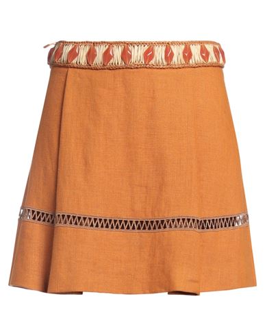 Alberta Ferretti Woman Mini Skirt Camel Size 6 Linen In Beige