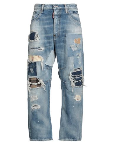 Dsquared2 Man Jeans Blue Size 32 Cotton, Calfskin In Blue