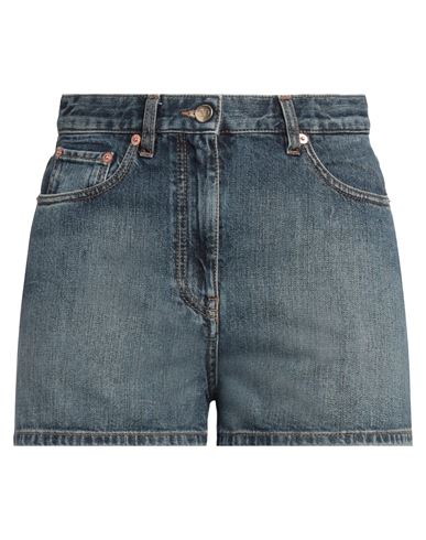 VALENTINO VALENTINO GARAVANI WOMAN DENIM SHORTS BLUE SIZE 28 COTTON, COW LEATHER 