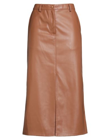 Ottod'ame Woman Midi Skirt Tan Size 10 Polyurethane, Polyester In Brown