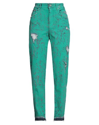 Dolce & Gabbana Woman Jeans Green Size 10 Cotton, Elastane In Green