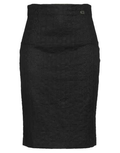 Cavalli Class Woman Midi Skirt Black Size 16 Linen, Cotton