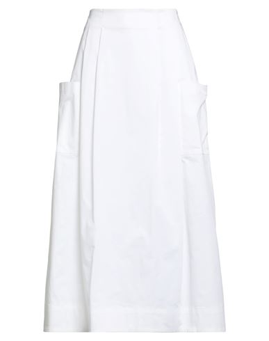 Alpha Studio Woman Midi Skirt White Size 6 Cotton, Elastane