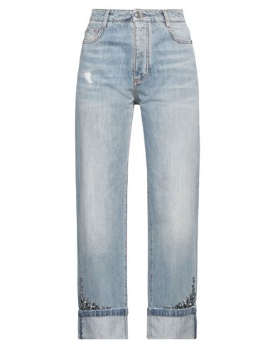 Ermanno Scervino Woman Jeans Blue Size 4 Cotton, Crystal, Brass, Plastic In Blue