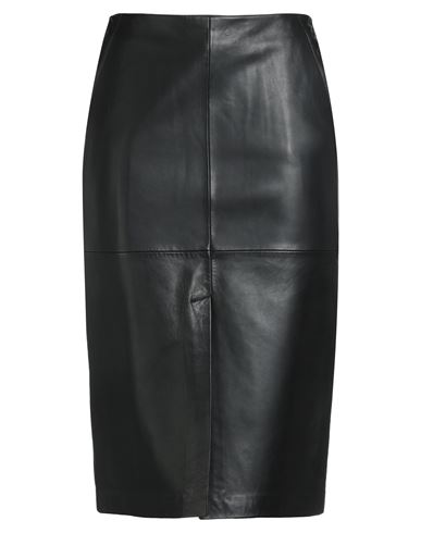 Seventy Venezia Woman Midi Skirt Dark Brown Size 10 Sheepskin In Black