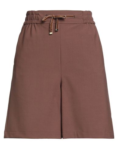 Marella Sport Woman Shorts & Bermuda Shorts Brown Size 10 Polyester, Virgin Wool, Elastane