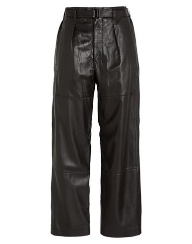 Lemaire Black Drawstring Parachute Leather Pants In Brown