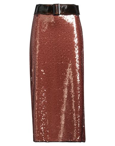 Alysi Chocolat Woman Midi Skirt Rust Size 6 Polyester, Wool, Polyamide, Polyurethane