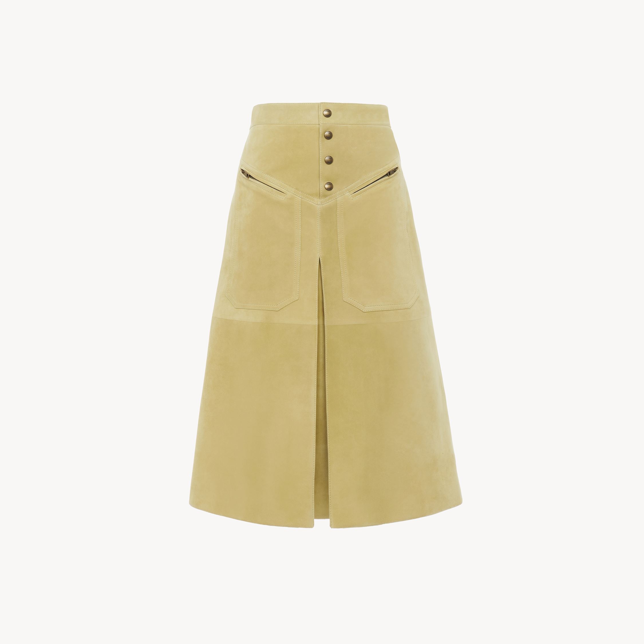 Chloé Knee-length Skirt In Suede Grey Size 6 100% Calf-skin Leather