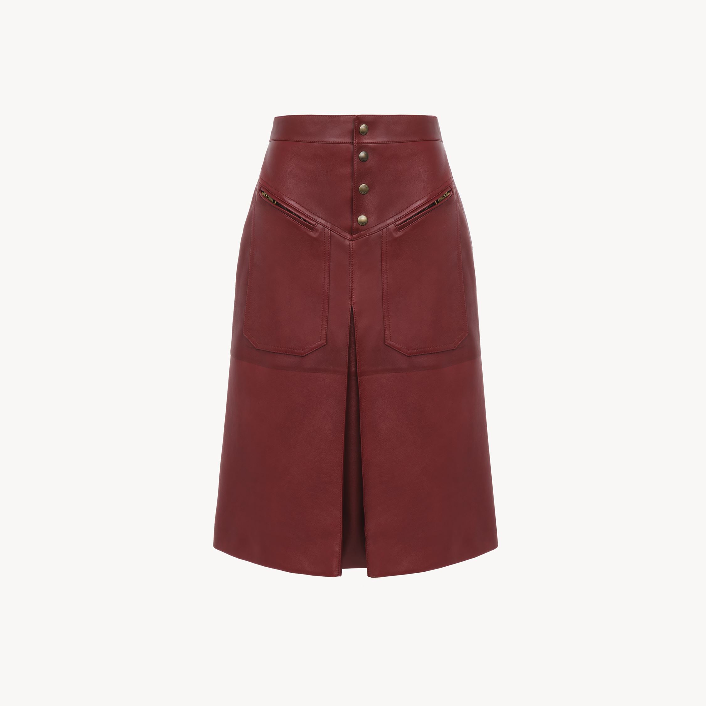 Chloé Knee-length Skirt In Leather Red Size 10 100% Lambskin In Burgundy