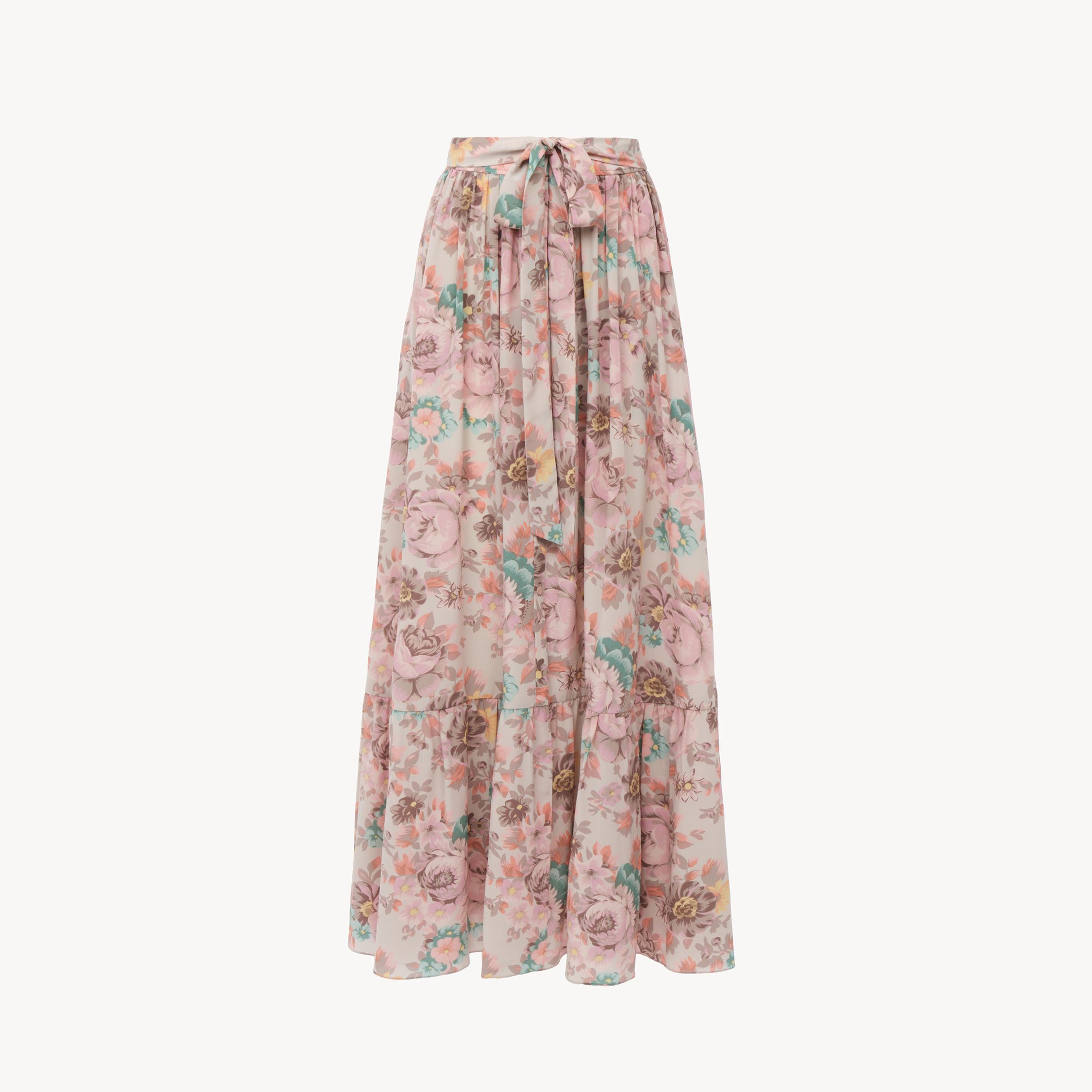 CHLOÉ JUPE MIDI FRONCÉE EN CRÊPE DE CHINE FEMME GRIS TAILLE 38 100% SOIE, PINCTADA MAXIMA, FARMED, COO AUS 