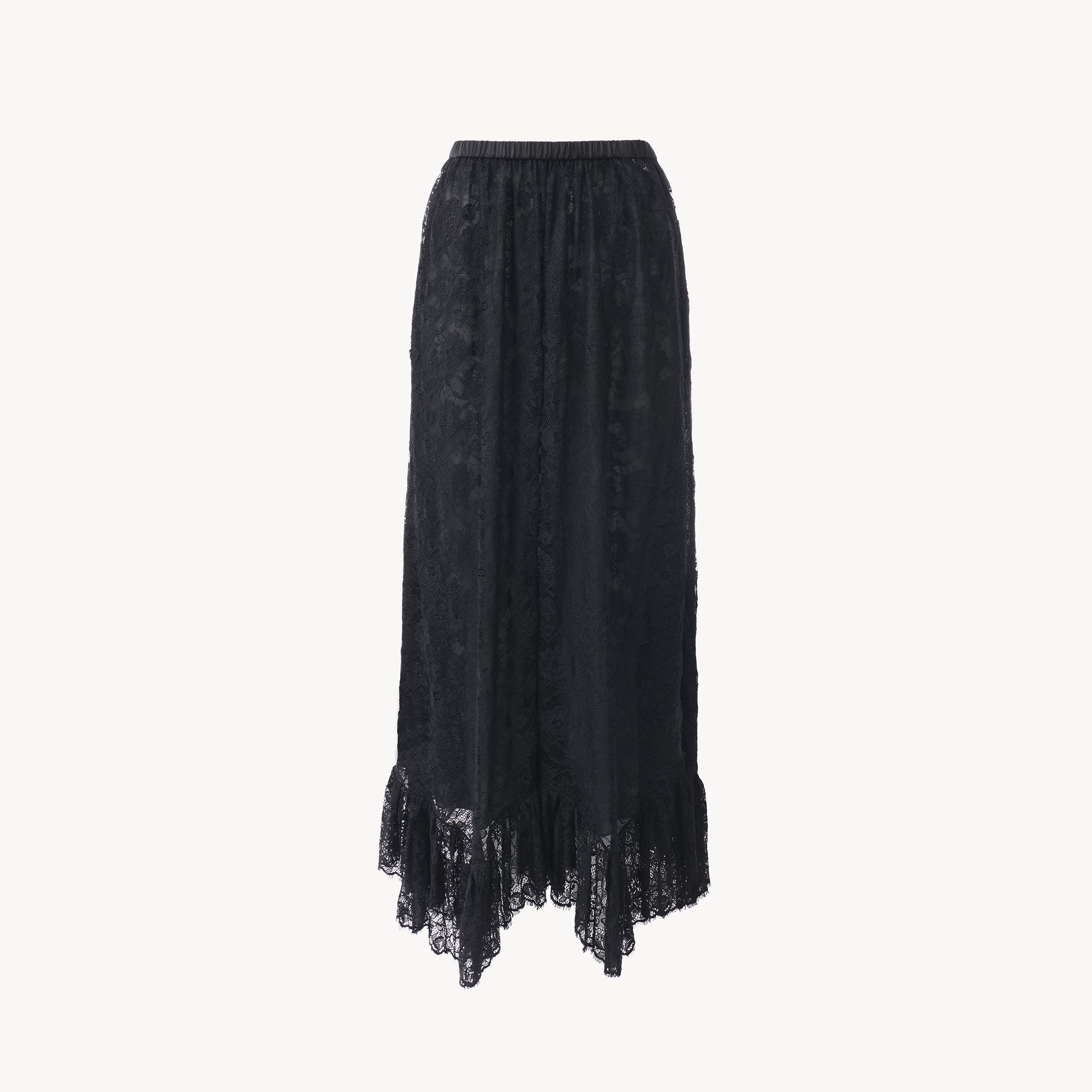 Chloé Ruffled Midi Skirt In Floral Lace Jacquard Black Size 6 100% Polyamide