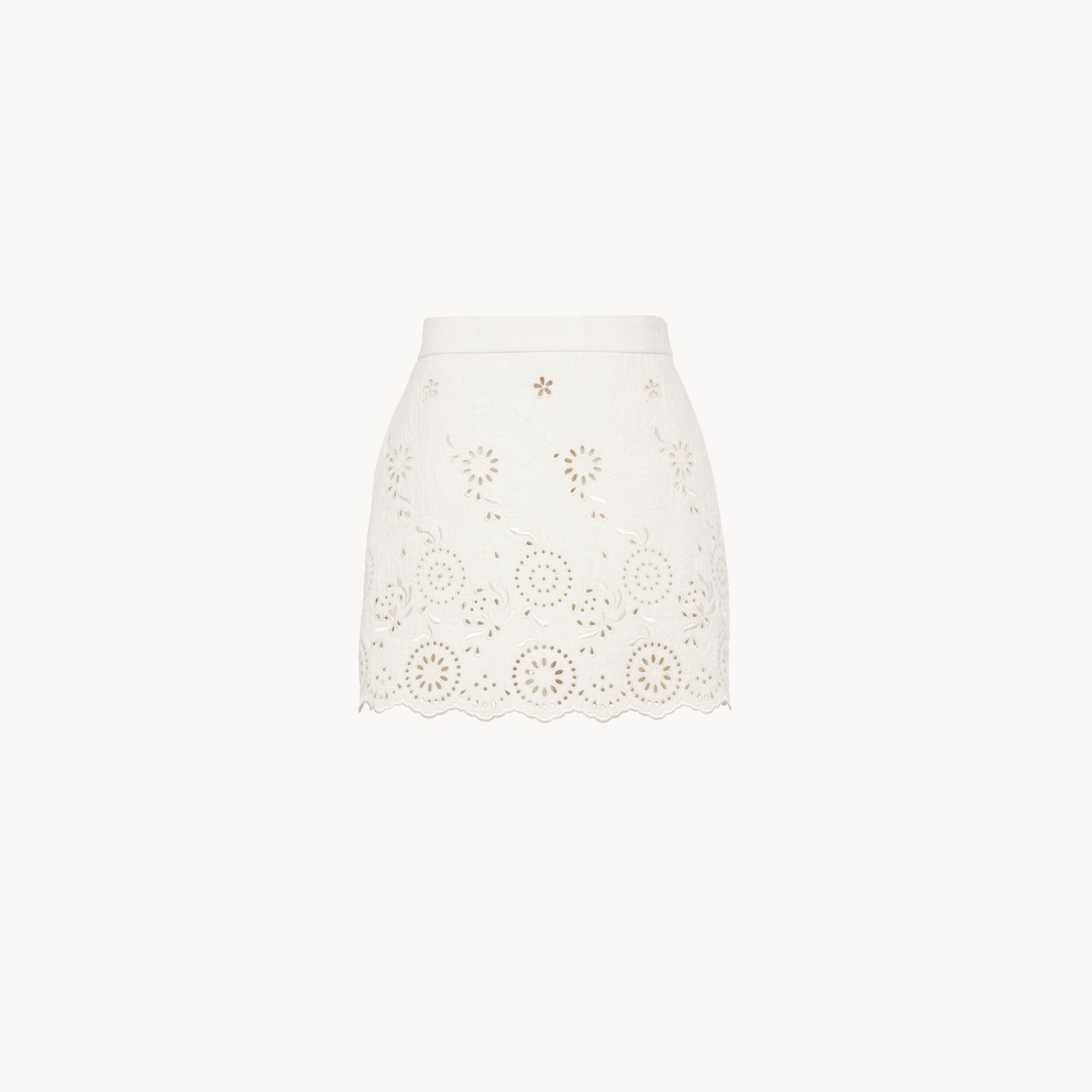 Chloé Mini Jupe Festonnée En Coton Mélangé Femme Blanc Taille 40 100% Coton In White