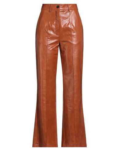 Solotre Woman Pants Camel Size 10 Polyurethane, Viscose In Brown